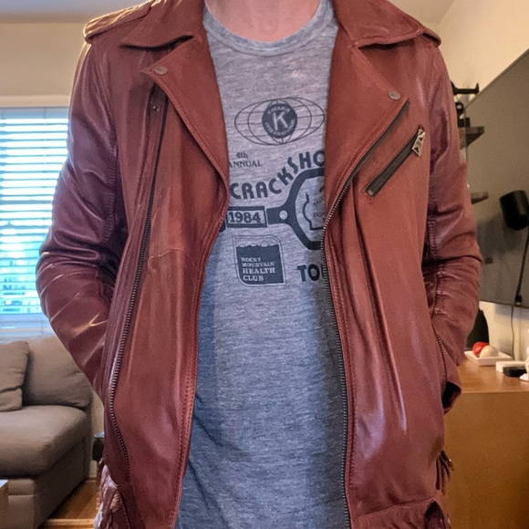 Shine Original Leather Jacket Men’s medium in red burgundy maroon - Picture 4 of 6